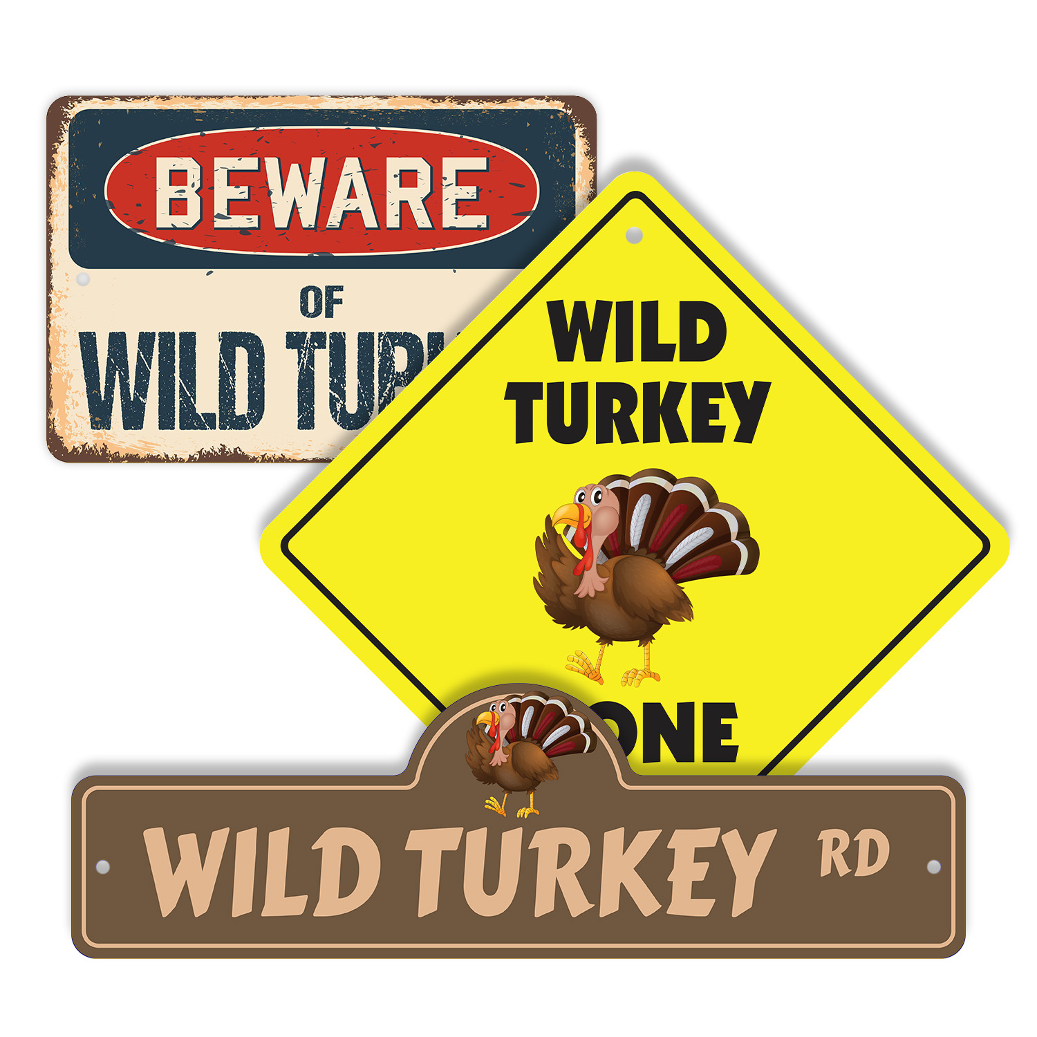 Wild Turkey (3 Pack) Plastic Street Sign Crossing Warning Vintage